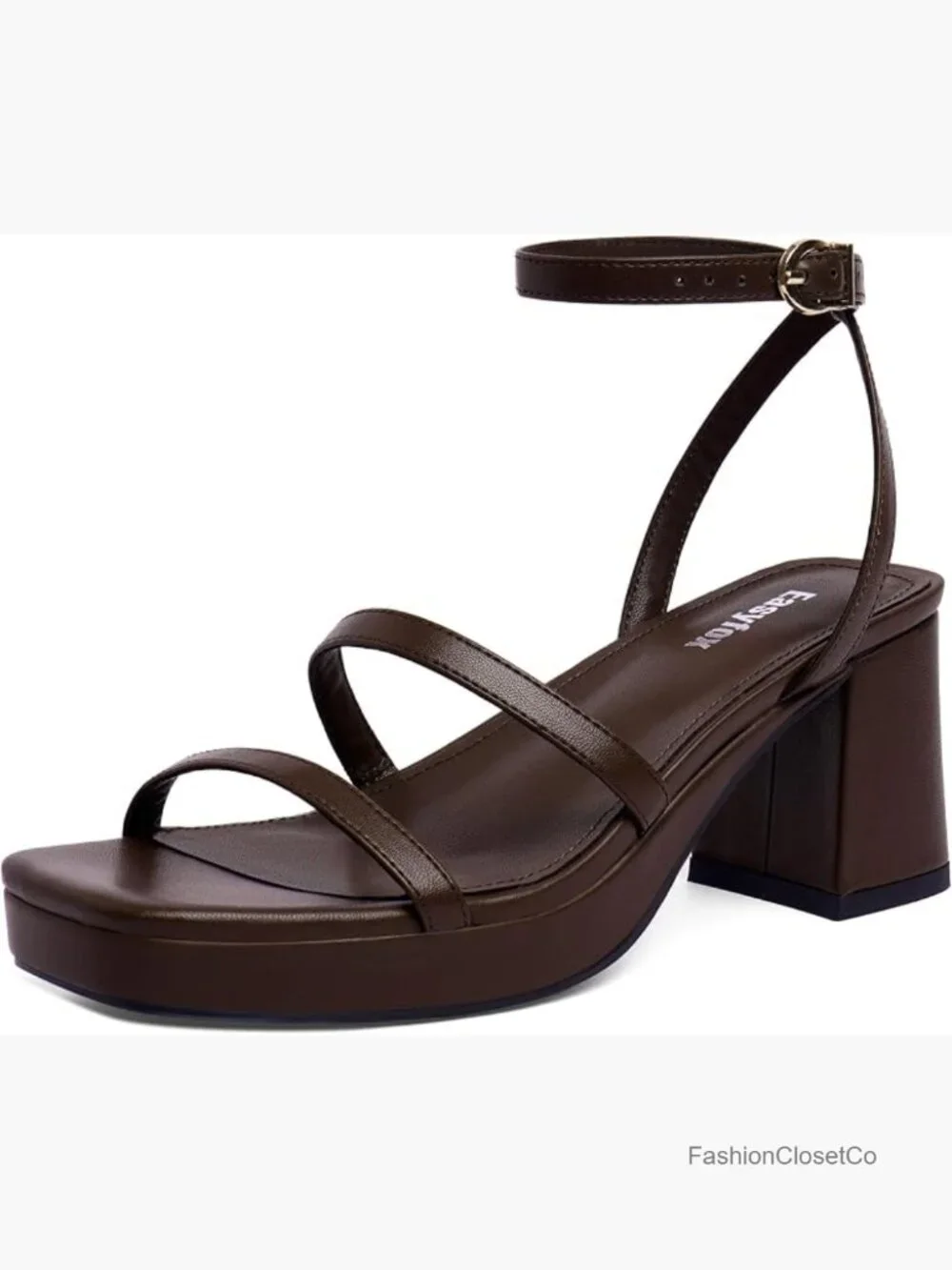 Open Toe Chunky Platform Heels Adjustable Ankle Strap Faux Leather